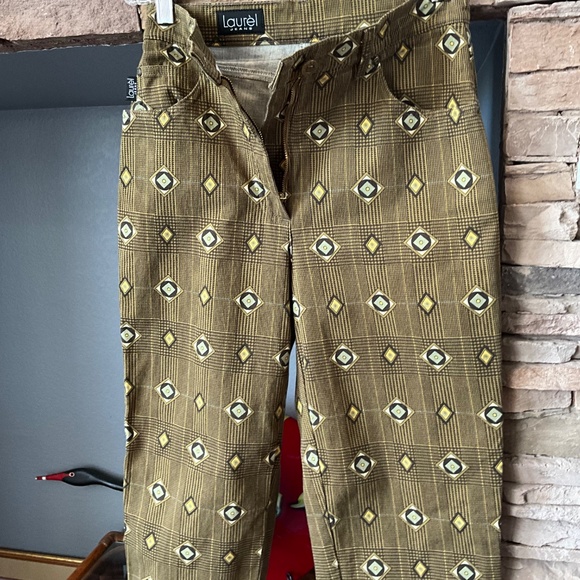 VTG 90s Plaid Preppy Funky Pants Tiki Academia Geometric Green High Waist EU36 - Picture 8 of 11